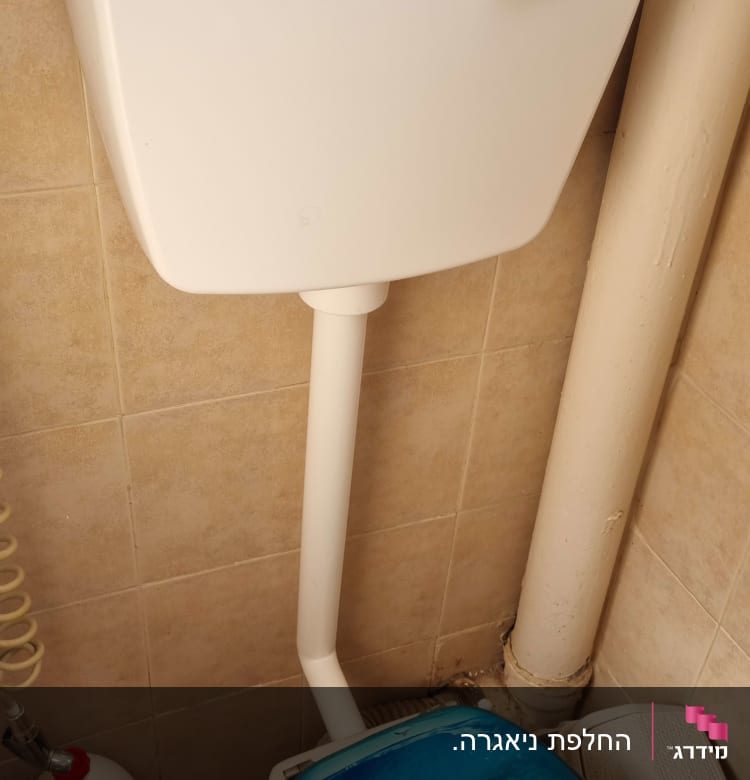 ניאגרה לבנה עם כפתור הדחה, צינור פלסטיק